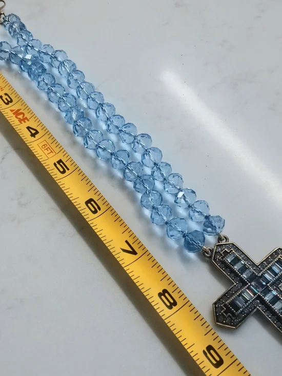 Vintage Heidi Daus Blue Faceted Swarovski Crystal Necklace with Cross Pendant - Picture 6 of 7